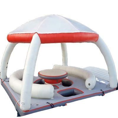 Summer Water Entertainment Inflatable Water Leisure Platform Dock Inflatable Floating Island with Tent