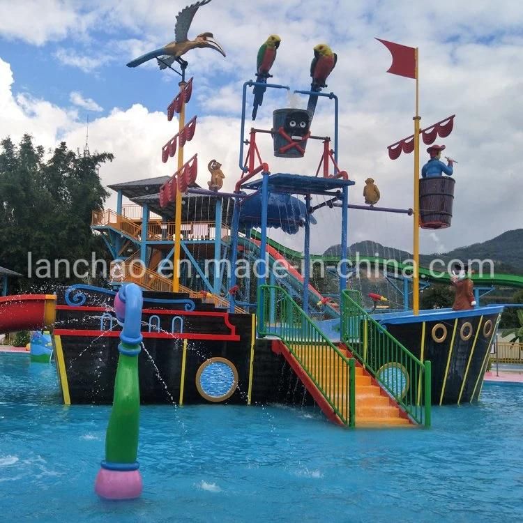 Kids Water Park Splash Playground with Fiberglass Slide for Family