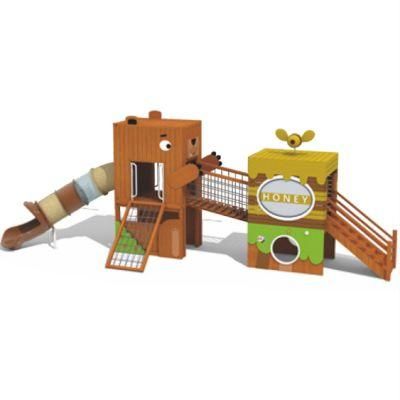 Outdoor Playground Equipment Park Kids Wooden House Climbing Slide QS65