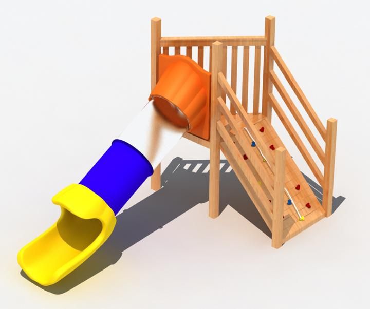 Outdoor Wooden Adventure Playground with Plastic Slide Tunnel for Preschool