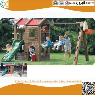 Kids Backyard Plastic Playground with Swing Sets and Slide