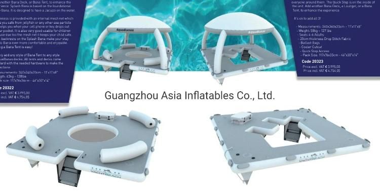 New Design Inflatable Water Leisure Platform with Tent Water Amusement Equipment Floating Island