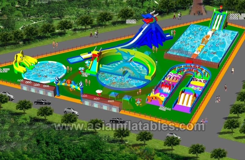 Hot-Sale Outdoor Inflatable Land Water Playground Amusement with Slide