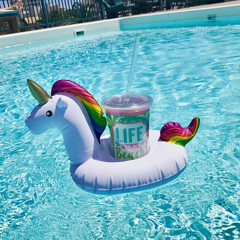 Summer Swimming Pool Party Play Equipment Inflatable PVC Water Play Unicorn Drink Cup Holder