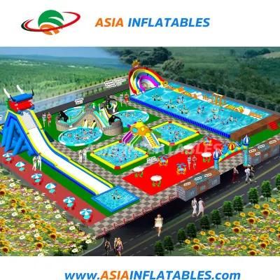 PVC Customized Land Inflatable Amusement Aqua Water Park for Kids and Adults with Pool