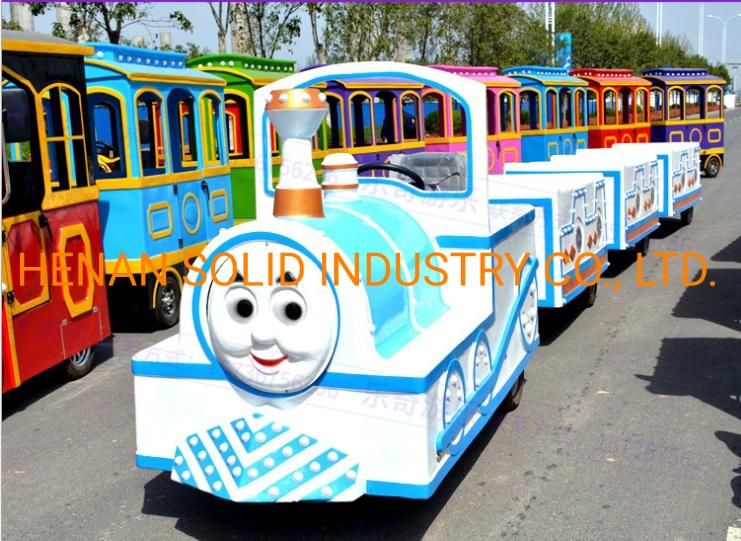 Amusement Park Children Small Trackless Train Ride in Public Garden