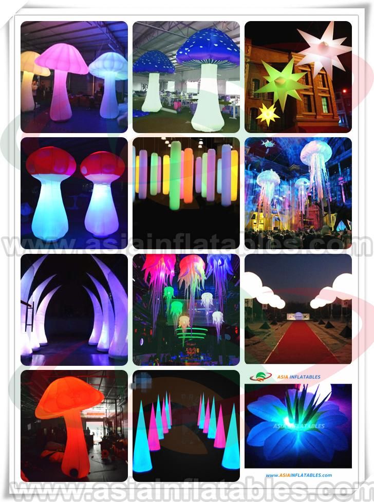 2m High Giant Inflatable Mushroom Glow in The Dark with 16 Colors LED Lights