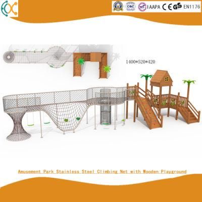 Amusement Park Stainless Steel Climbing Net with Wooden Playground