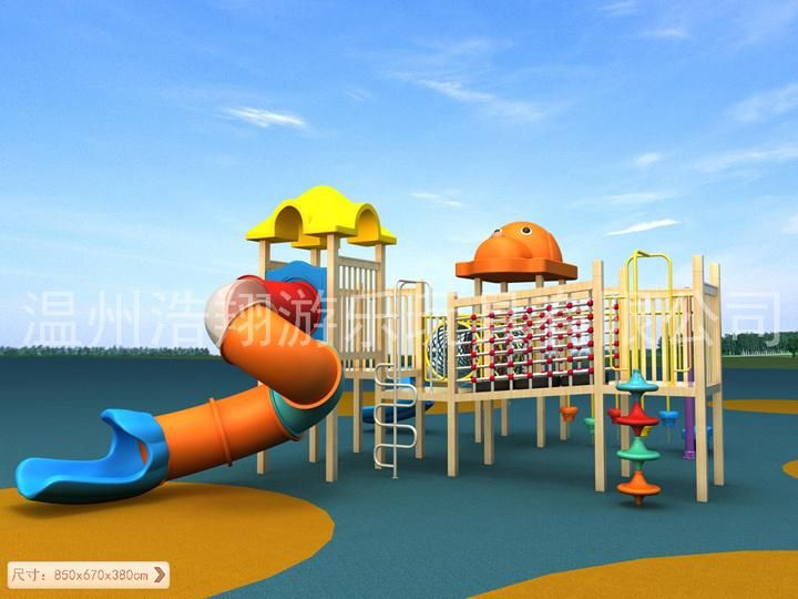 Wooden House Style Outdoor Plastic Slide Children Playground for Preschool