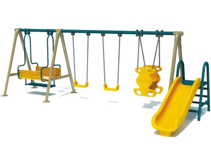 Backyard Metal Swing Set with Climbing Wall