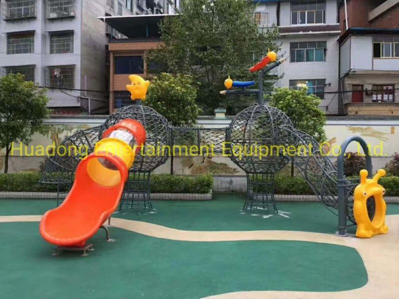 Metal Frame Custom Climbing Outdoor Play Set Rope Nets with Tube Slide for School Park and Beach Children Playground Equipment