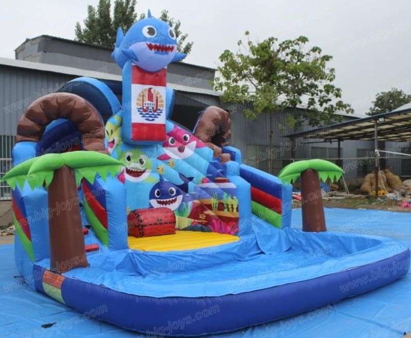 Popular Marble Color Palm Tree Theme Inflatable Water Slide Big Inflatable Slides with Pool