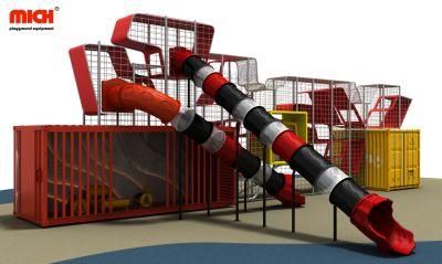 Kids Outdoor Tube Slides with Climbing Obstacles Frame
