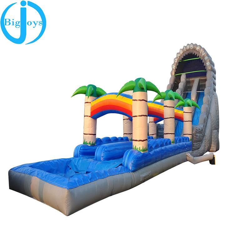 Commercial Gonflable Tobogan Kids Bouncy Combo Jumper Aqua Tropical Palm Inflatable Bounce House Water Slide