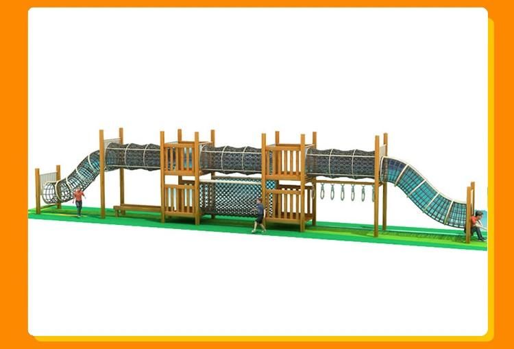 Customized Outdoor Kids Wooden Rope Tunnel Bridge Play Gym Hanging Rings Climbing