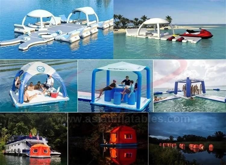 Water Jet Ski Dock Floats Platform with Tent, Floating Island with Tent Water Equipment