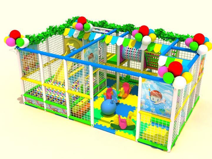 Kids Indoor Playground Structure with Trampoline and Ball Pool