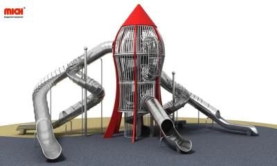 Unique Rocket Shaped Outdoor Big Tall Stainless Steel Slides Children Playground