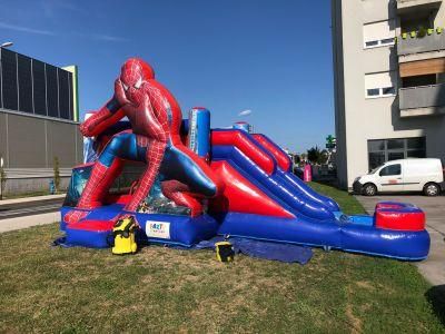 Spiderman Bouncer Slide with Pool Inflatable Spiderman Bounce House for Kids