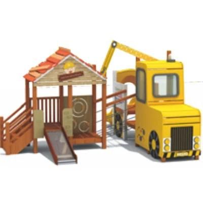 Park Kids Wooden Car House Slide Equipment Outdoor Playground QS78