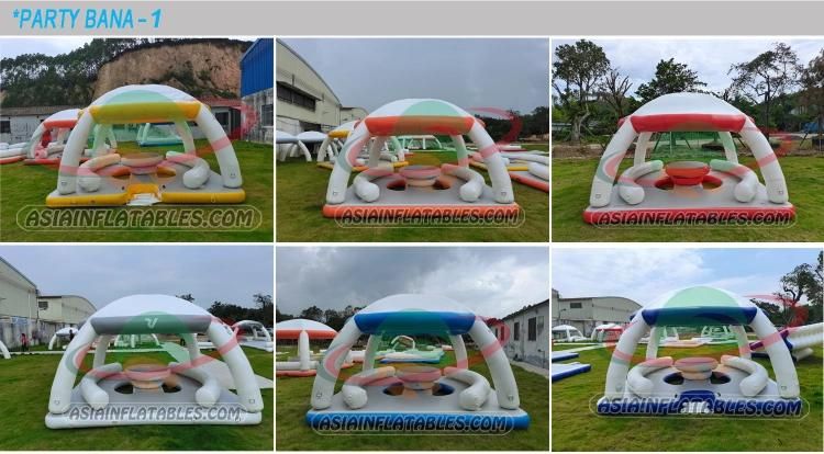 New Design Inflatable Water Leisure Platform with Tent Water Amusement Equipment Floating Island