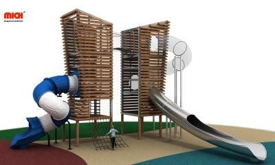 Mich Outdoor Tall Playhouse with Spiral Slides, Toddler Climbing Frames