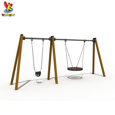 Children Outdoor Playground Wooden Swing Double Playset Unit for Kindergarten