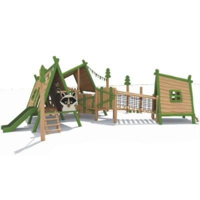 Kids Community Park Outdoor Playground Equipment Wooden House Slide QS32