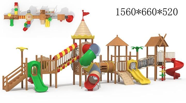 Kids Wooden Outdoor Playground Plastic Amusement Park with Climbing Net