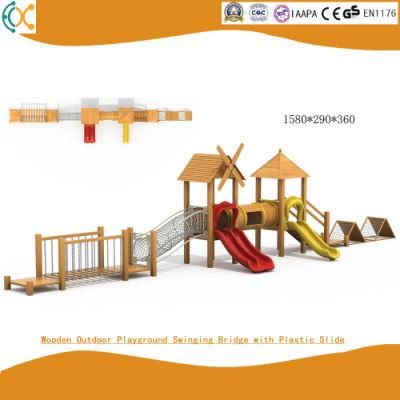 Wooden Outdoor Playground Swinging Bridge with Plastic Slide
