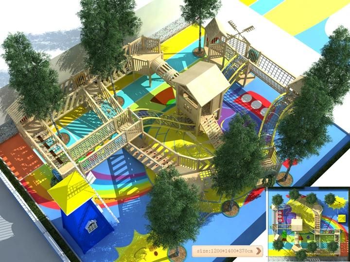 2021 Latest Outdoor Adventure Wooden Playground for Kindergarten