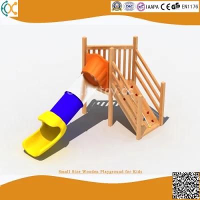Small Size Wooden Playground for Kids with Plastic Slide Tunnel