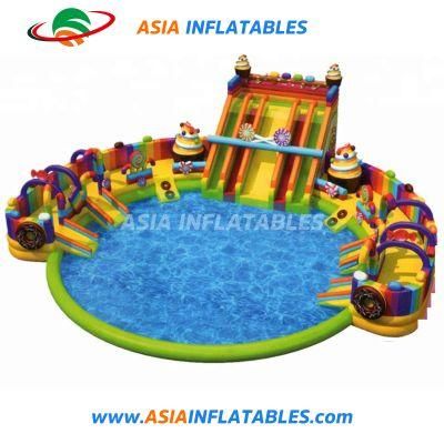 Candy Theme Amusement Inflatable Water Park with Slide Pool