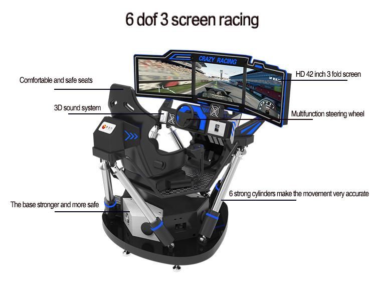 6 Dof 360 Degree High Speed 3 Screen Car Simulator