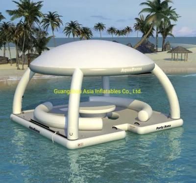 New Design Inflatable Water Leisure Platform with Tent Water Amusement Equipment Floating Island