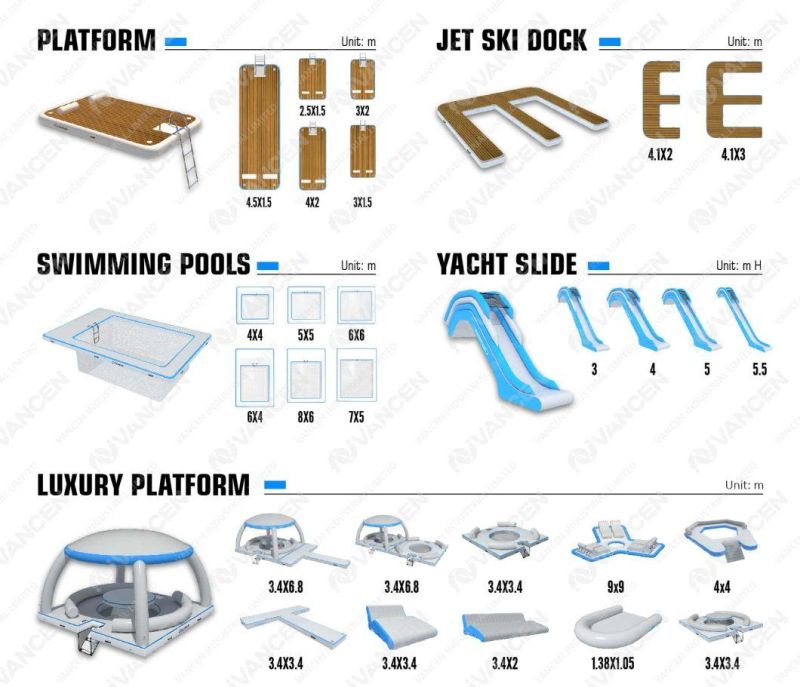 Custom Inflatable Jetski Dock, Inflatable Water Floating Island Pontoon Platform for Yacht