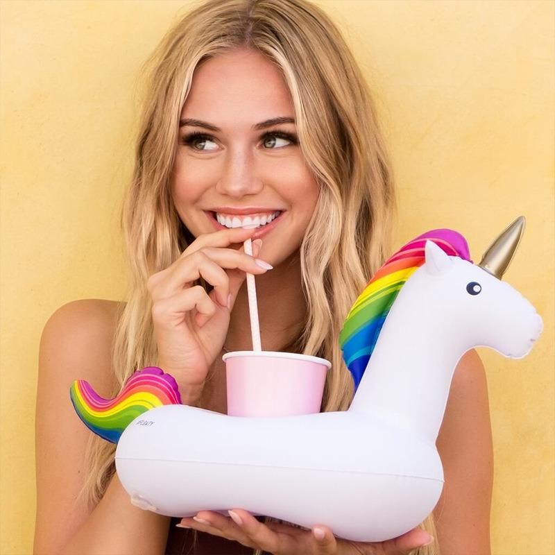 Summer Swimming Pool Party Play Equipment Inflatable PVC Water Play Unicorn Drink Cup Holder