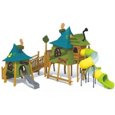 Kids Park Outdoor Playground Equipment Wooden Slide Climbing Frame QS38
