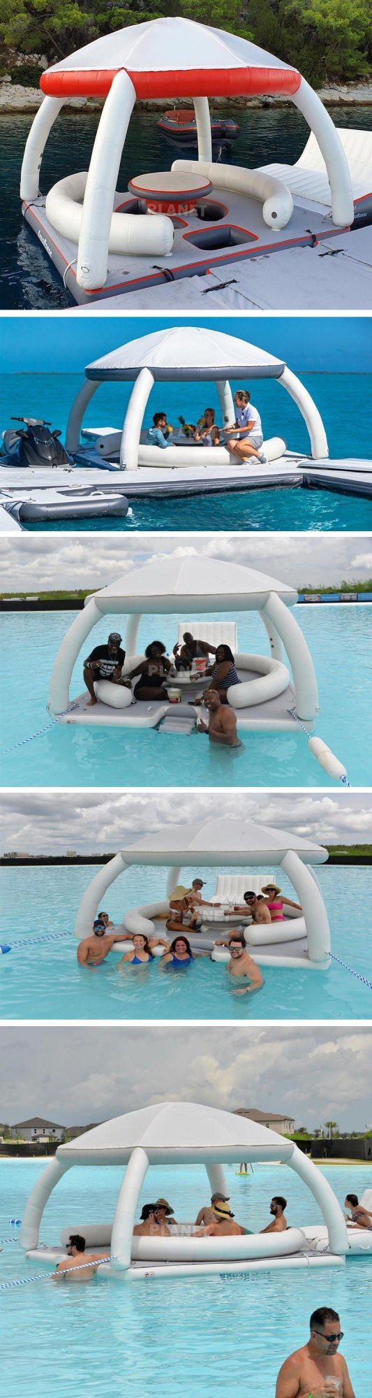 Summer Water Entertainment Inflatable Water Leisure Platform Dock Inflatable Floating Island with Tent