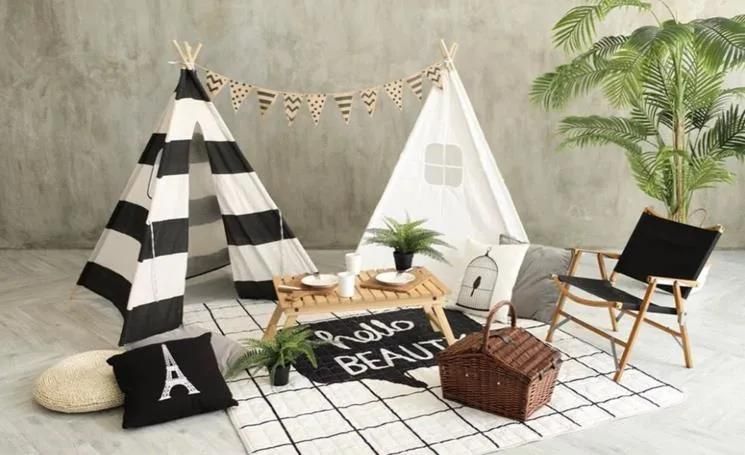 Factory OEM Indoor Child White Glamping Cotton Teepee Yurt Tipi Tent for Kids Sleepover Play Tent House with Window