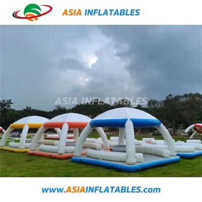 Inflatable Water Mat with Roof Tent Inflatable Floating Lounge Tent for Leisure Time