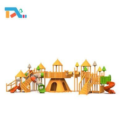 Creative Sloping House Series Children Wooden Playground with Tubular Slide