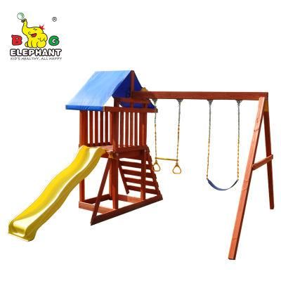 Wooden Outdoor Playground Equipment Swing Set with Slide for Children