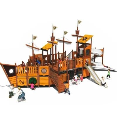 New Park Kids Outdoor Playground Wooden Pirate Ship Slide Equipment