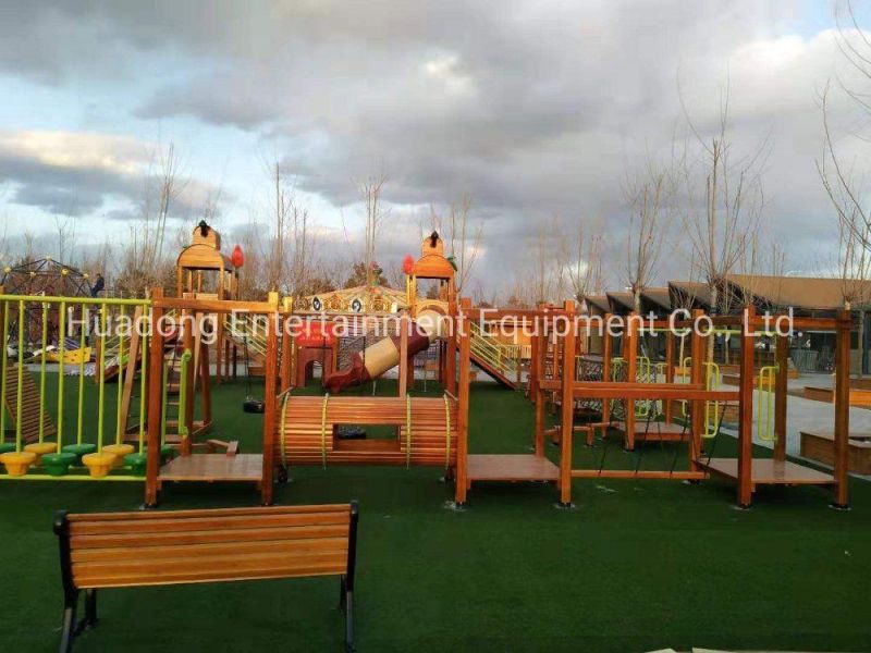 Multiple Children Kids Outdoor/Indoor Playground with Certificate Wooden Series Redrose Wood Park