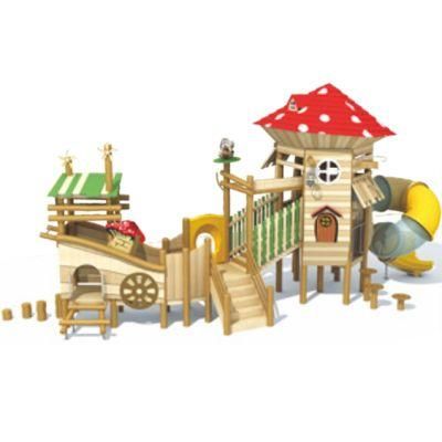 Kids Park Outdoor Playground Equipment Wooden Slide Climbing Frame QS37