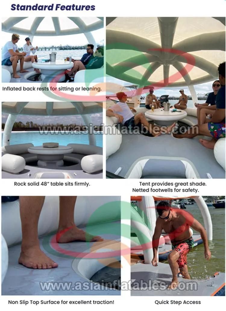 Water Jet Ski Dock Floats Platform with Tent, Floating Island with Tent Water Equipment