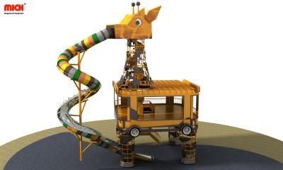 Giraffe Shaped Children Outdoor Playhouse with Long Stainless Steel Slides