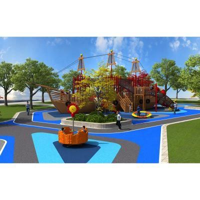 Kids Outdoor Playground Pirate Ship Functional Wooden Play Equipment Theme Amusement Park