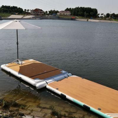 Drop Stitch PVC Teak Foam Floating Swim Dock Inflatable Platform with Ladder